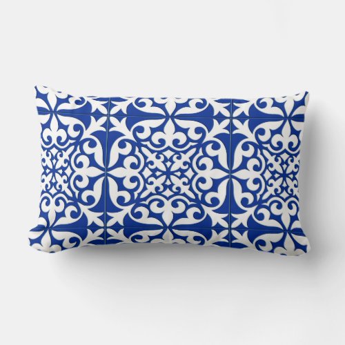 Moroccan tile _ cobalt blue and white lumbar pillow