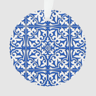 Moroccan tile - cobalt blue and white ornament