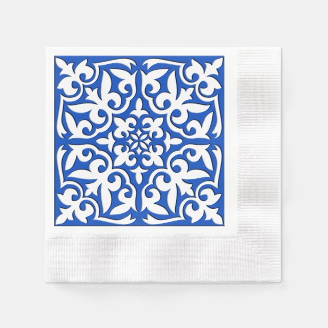 Moroccan tile - cobalt blue and white paper napkins (Front)