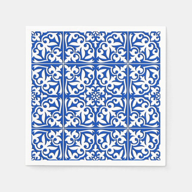 Moroccan tile - cobalt blue and white paper napkins (Front)