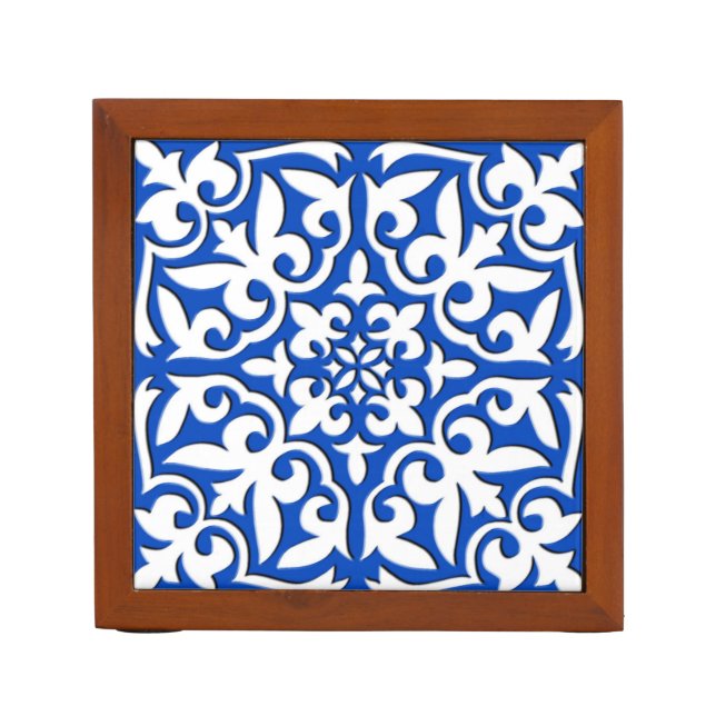Moroccan tile - cobalt blue and white Pencil/Pen holder (Front)