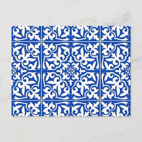 Moroccan tile _ cobalt blue and white postcard