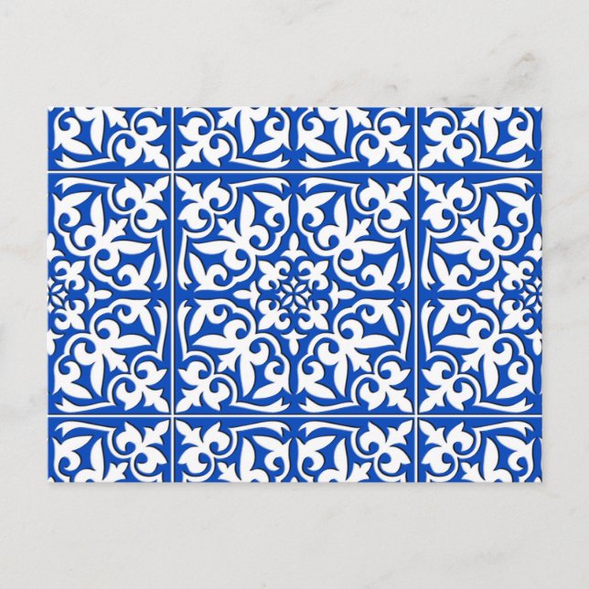 Moroccan tile - cobalt blue and white postcard (Front)