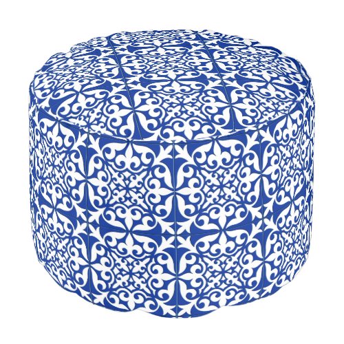 Moroccan tile _ cobalt blue and white pouf