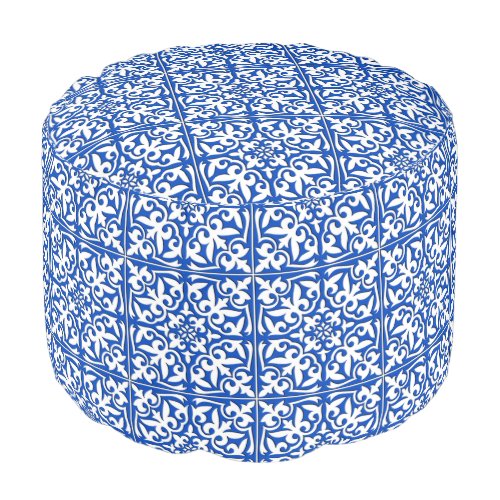 Moroccan tile _ cobalt blue and white pouf