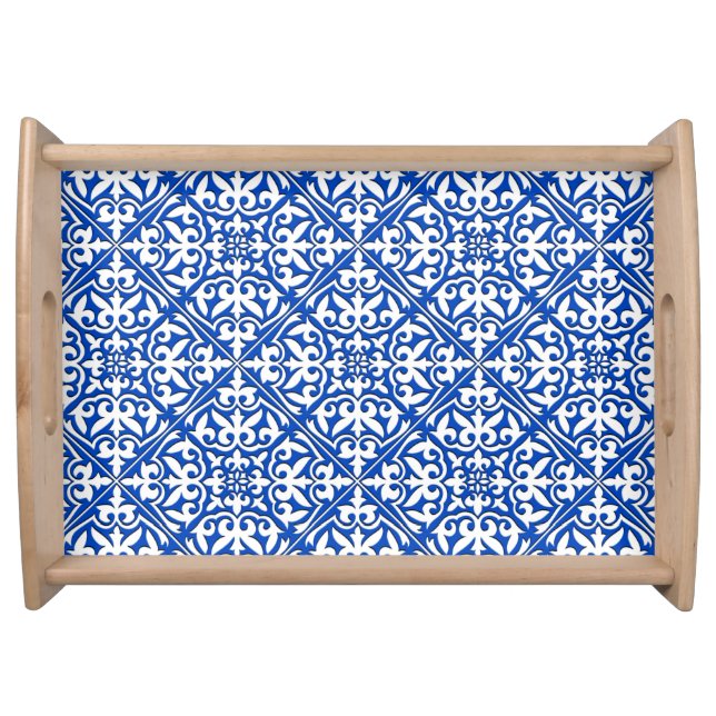 Moroccan tile - cobalt blue and white serving tray (Front)