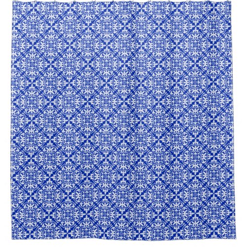 Moroccan tile _ cobalt blue and white shower curtain