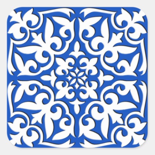 Moroccan tile _ cobalt blue and white square sticker