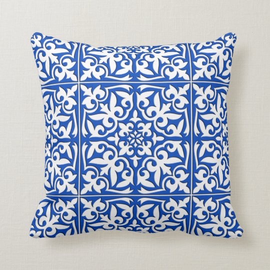 Moroccan Tile Cobalt Blue And White Throw Pillow Zazzle Com