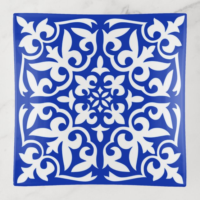 Moroccan tile - cobalt blue and white trinket tray (Front)