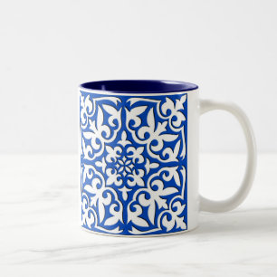 Moroccan tile - cobalt blue and white Two-Tone coffee mug