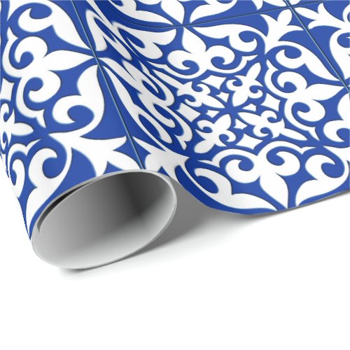 Moroccan tile _ cobalt blue and white wrapping paper