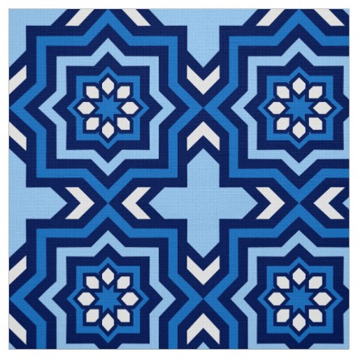 Moroccan Tile, Cobalt, Navy and Light Blue Fabric