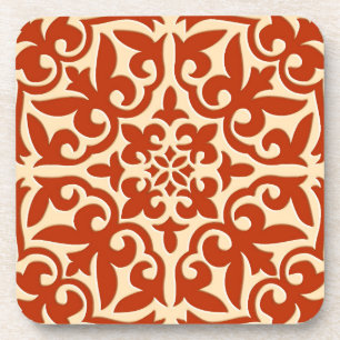 Moroccan tile - coral orange and peach beverage coaster