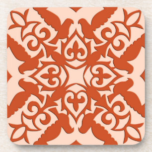 Moroccan tile - coral orange and peach beverage coaster