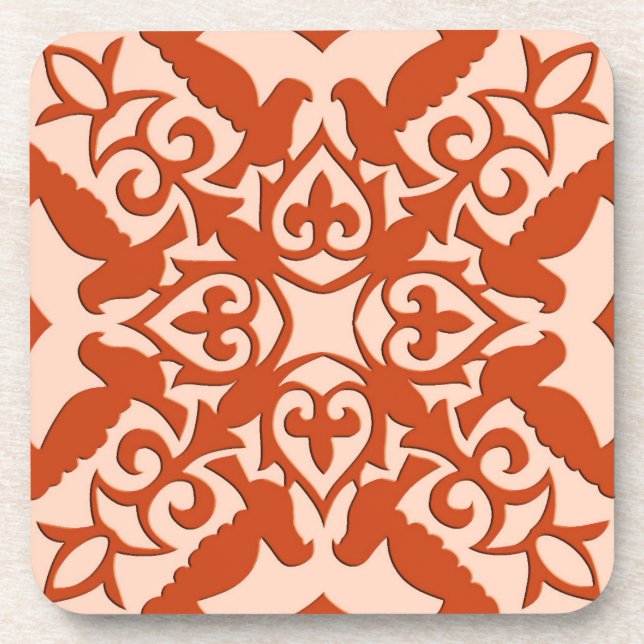 Moroccan tile - coral orange and peach beverage coaster (Front)