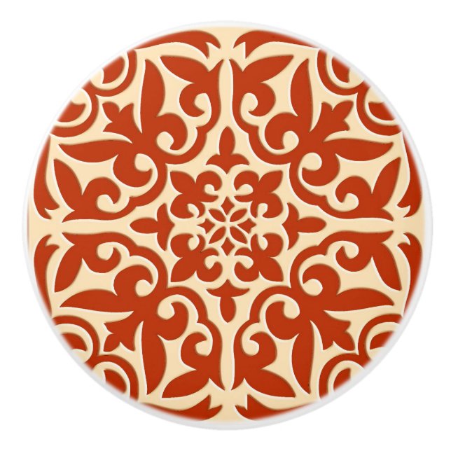 Moroccan tile - coral orange and peach ceramic knob (Front)