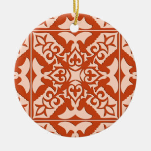 Moroccan tile - coral orange and peach ceramic ornament