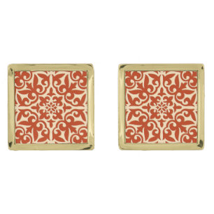 Moroccan tile - coral orange and peach cufflinks
