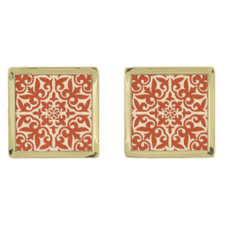 Moroccan tile - coral orange and peach cufflinks