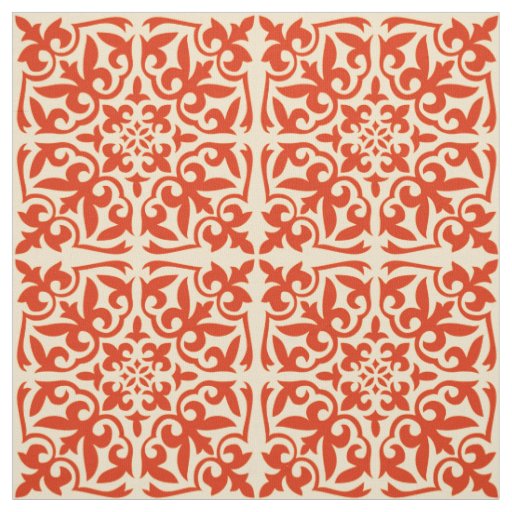 Moroccan tile - coral orange and peach fabric