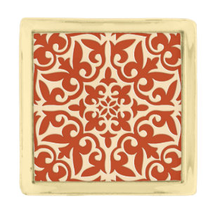 Moroccan tile - coral orange and peach gold finish lapel pin