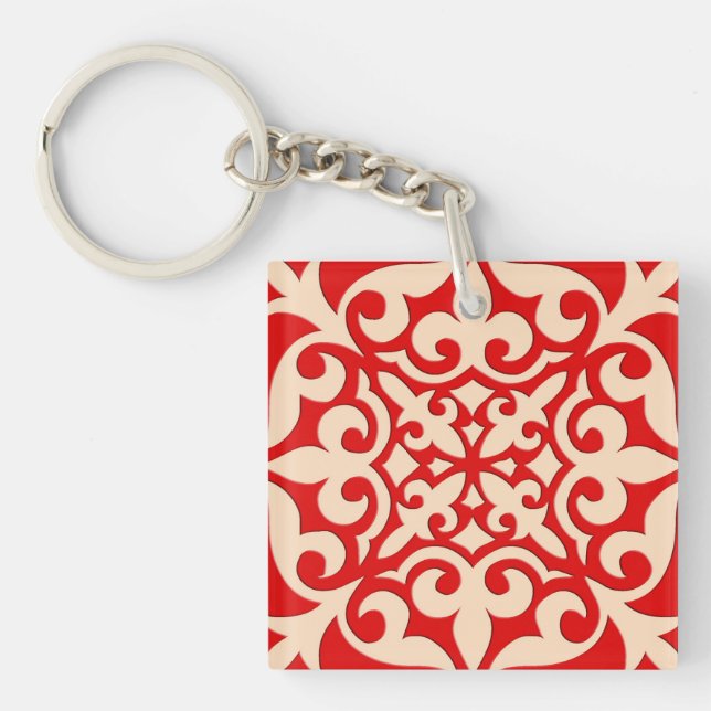 Moroccan tile - coral orange and peach keychain (Front)