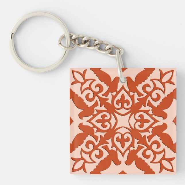 Moroccan tile - coral orange and peach keychain (Front)