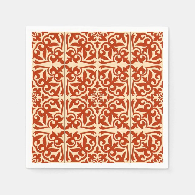 Moroccan tile - coral orange and peach napkins (Front)