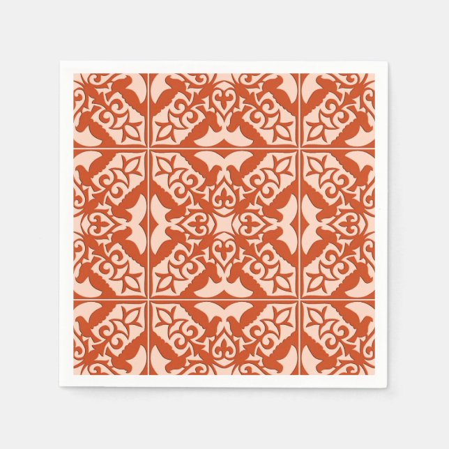 Moroccan tile - coral orange and peach paper napkins (Front)