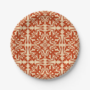 Moroccan tile - coral orange and peach paper plates
