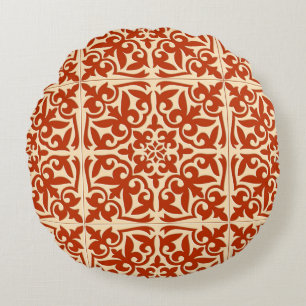 Moroccan tile - coral orange and peach round pillow