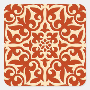 Moroccan tile - coral orange and peach square sticker