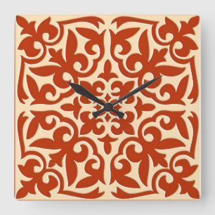 Moroccan tile - coral orange and peach square wall clock