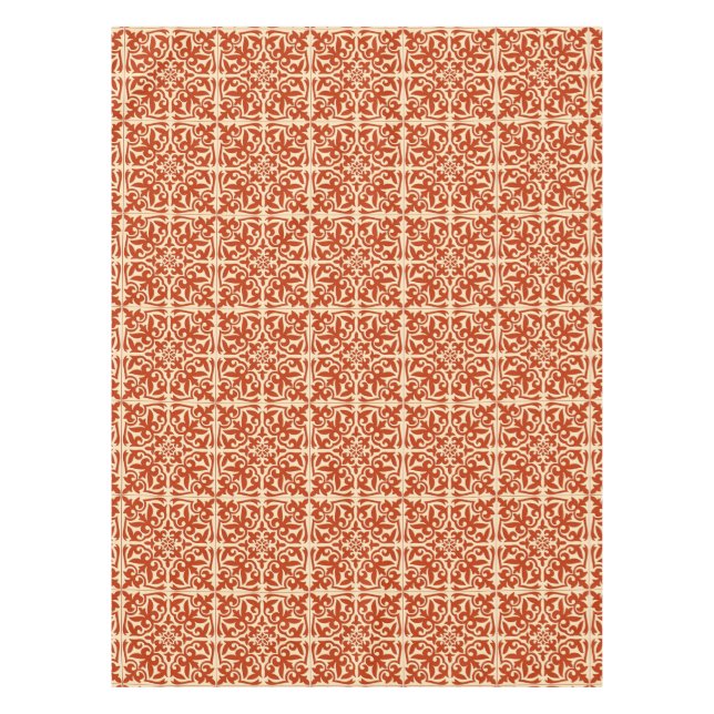 Moroccan tile - coral orange and peach tablecloth (Front)