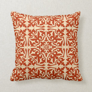 Moroccan tile - coral orange and peach throw pillow