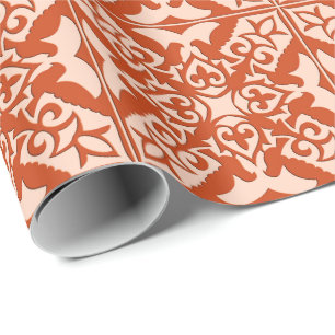 Moroccan tile - coral orange and peach wrapping paper