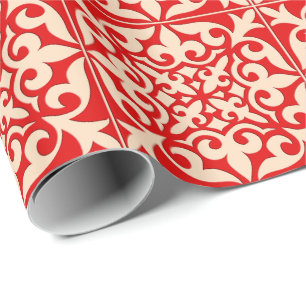 Moroccan tile - coral orange and peach wrapping paper