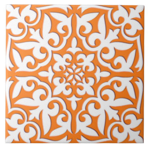 Moroccan tile - coral orange and white