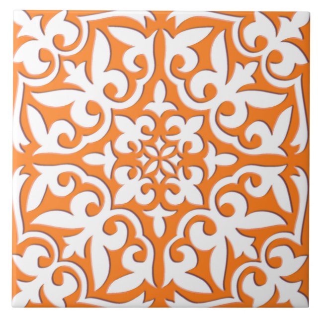 Moroccan tile - coral orange and white (Front)