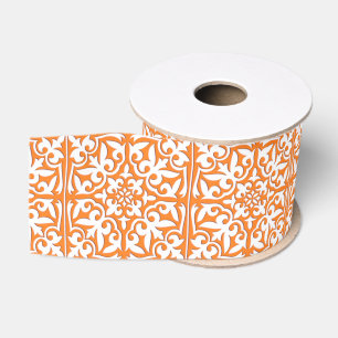 Moroccan tile - coral orange and white grosgrain ribbon
