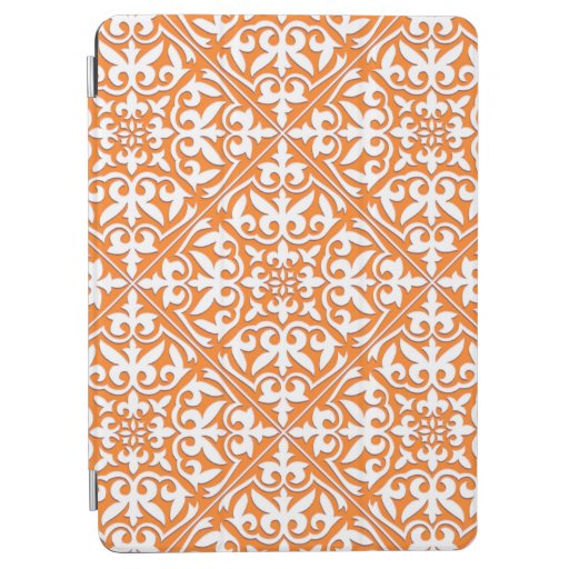 Moroccan tile - coral orange and white iPad air cover