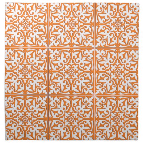 Moroccan tile _ coral orange and white napkin