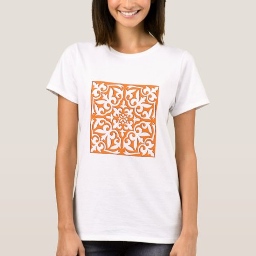 Moroccan tile _ coral orange and white T_Shirt