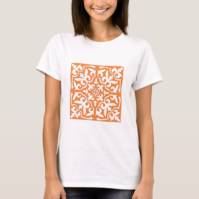 Moroccan tile - coral orange and white T-Shirt (Front)