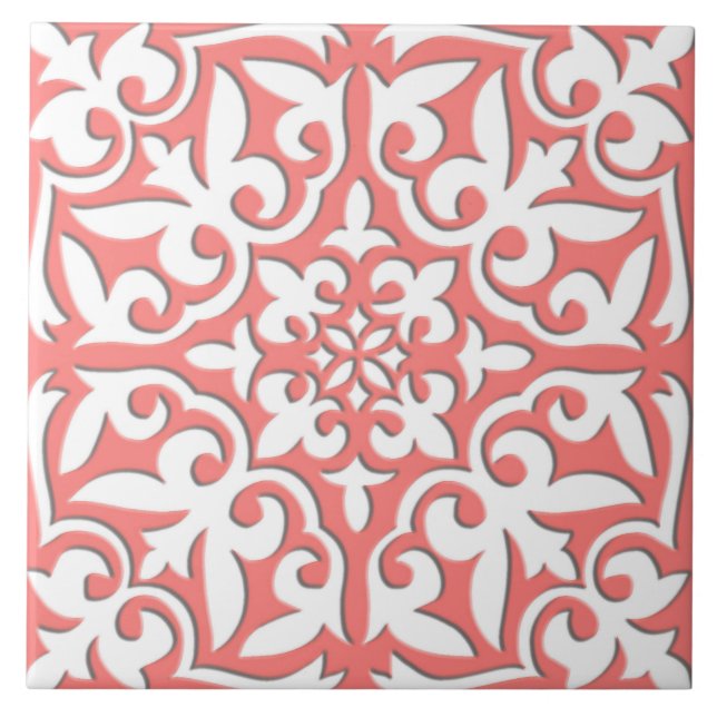 Moroccan tile - coral pink and white (Front)