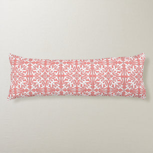 Moroccan tile - coral pink and white body pillow