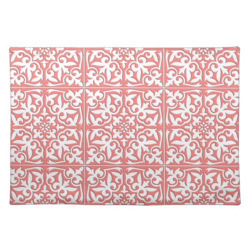 Moroccan tile _ coral pink and white cloth placemat