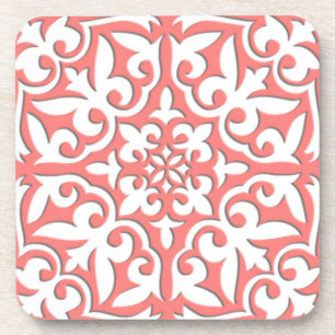 Moroccan tile - coral pink and white drink coaster