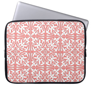 Moroccan tile - coral pink and white laptop sleeve